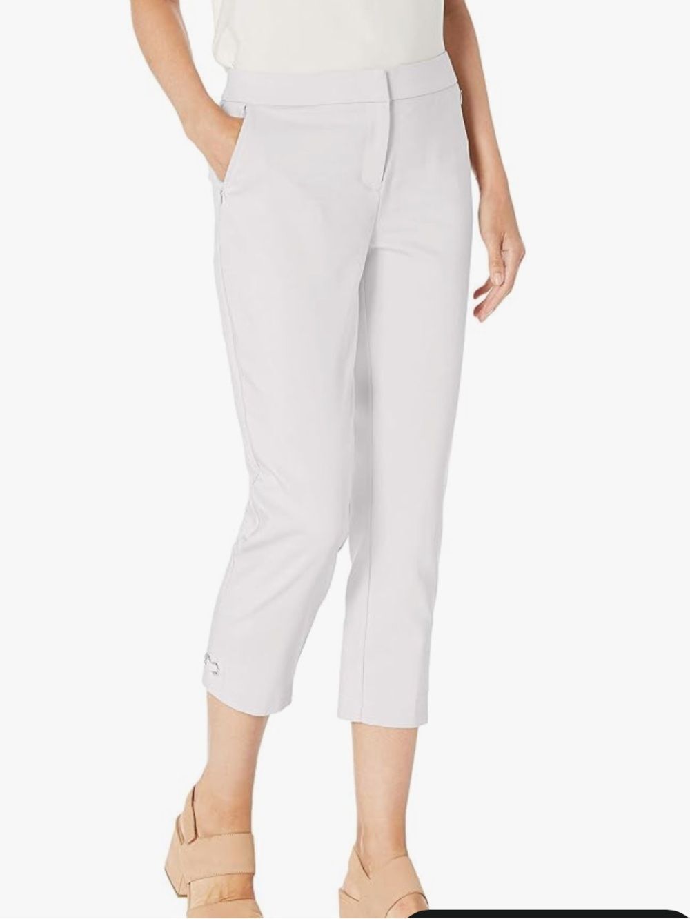 Rafaella Curvy White Satin Twill Capri Pants Size 12